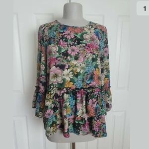 Flint & Moss Floral Top Peasant Bojo Sheer Blouse